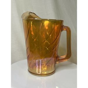Vintage Carnival Glass Pitcher Marigold Red Orange Water